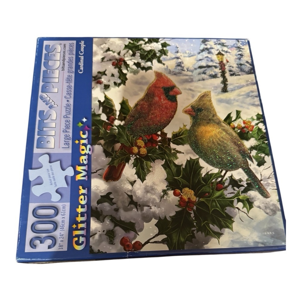 Bits and Pieces “Cardinal Couple” 300-Piece Large Piece Glitter Puzzle – 18x24